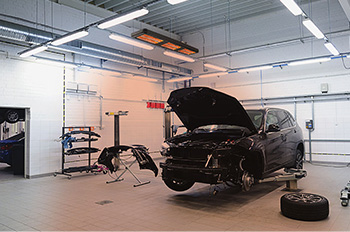 Industrial heaters in car workshop